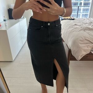 Black Midi Pencil Skirt with Slit